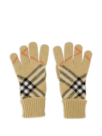 Burberry check ribbed gloves - unisex - Cashmere - S/M - Neutrals