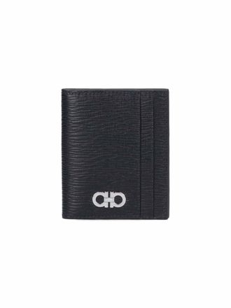 Ferragamo Black Gancini Pebbled Leather Bi-Fold Wallet