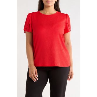 Anne Klein Tulip Sleeve Pebbled Top in Begonia Red at Nordstrom, Size 0 X