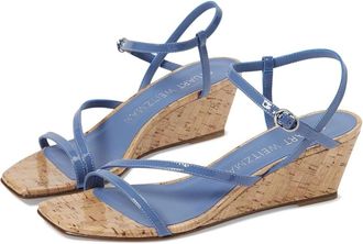 Stuart Weitzman Oasis 50 Sandals Womens Blue Square Toe Wedge Heel HTAT1047