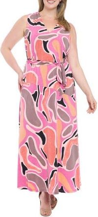 London Times Sleeveless Asymmetric Maxi Dress in Lavender/Rust at Nordstrom Rack, Size 18W