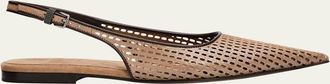 Brunello Cucinelli Perforated Leather Slingback Flats