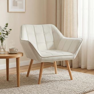 OEM Butaca De Sal&oacute;n Moderna Tapizado En Terciopelo Con Patas De Madera Sill&oacute;n Relax Para Sala De Estar Crema