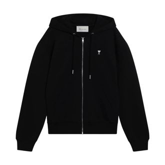 Ami Zip-throughs, male, Black, Size: XL Zipped Hoodie with Chest Embroidery