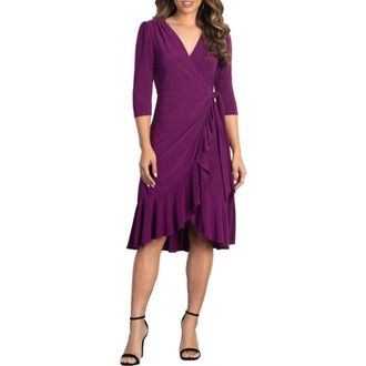 Kiyonna Whimsy Midi Wrap Dress in Magenta at Nordstrom, Size X-Small