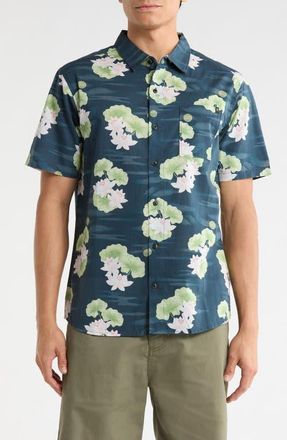 Roark Journey Floral Short Sleeve Button-Up Shirt in Navy Flora at Nordstrom, Size Xx-Large