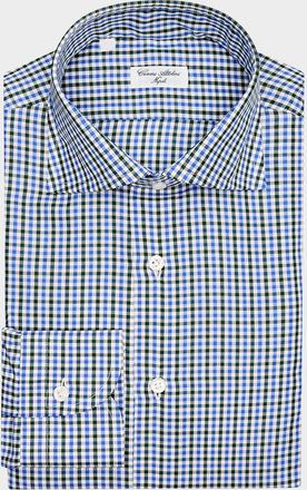 Cesare Attolini Mens Cotton Micro-Gingham Spread-Collar Sport Shirt