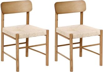 Beliani Set of 2 Dining Chairs Brown Rubberwood Paper Rope Woven Seat Boho Style Kitchen Dining Room DIGNE