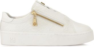 Kazar Witte sneakers met reli&euml;fpatroon en ritssluiting - Dames - Sneakers - Wit - 40 EU - Leer - Schoenen