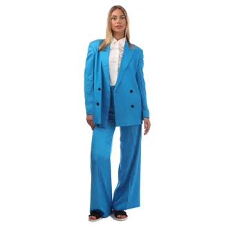 HUGO BOSS Womens Double Breasted Blazer Jacket in Blue Viscose - Size 16 UK