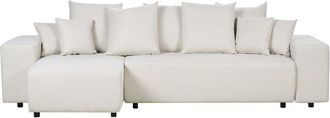 Beliani Corner Sofa Bed 3 Seater LUSPA Fabric Light Beige with Storage Right Hand