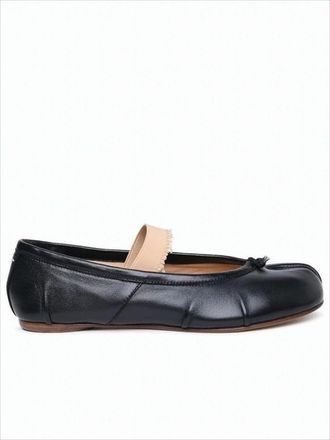 Maison Margiela Split-Toe Black Lambskin Flat Shoes With Bow Detail