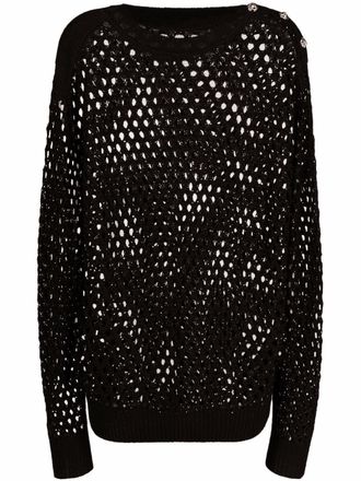 Philipp Plein crystal-embellished pointelle-knit jumper - women - Polyamide/Viscose/Cashmere/Wool - S - Black