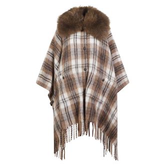 Moncler Cape van mohair-- alpaca- en wolmix met schapenvachtkraag - Dames - Jassen - Beige - Maat: ONE Size Wol