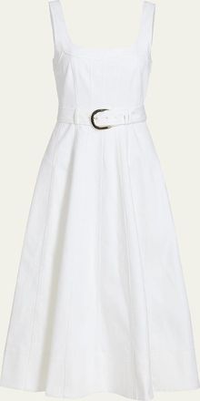 Cinq &agrave; Sept Cambree Belted A-Line Denim Midi Dress