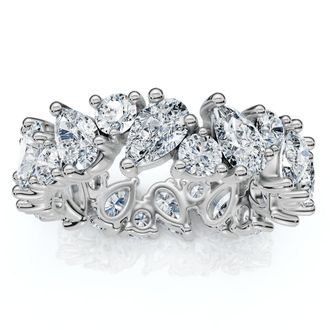 Pompeii3 3Ct Pear & Round Diamond Eternity Ring 14k Gold or Platinum Lab Grown