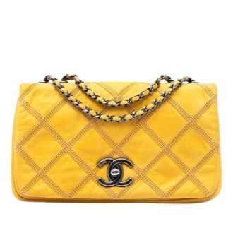 Chanel Pre-owned Classic Flap Schoudertas - Dames - Pre-owned - Geel - Maat: ONE Size Leer
