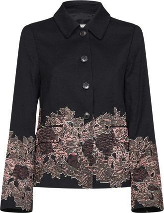 Dries Van Noten Floral Jacquard Jas - Dames - Zomerjassen - Zwart - S - Wol - Jassen