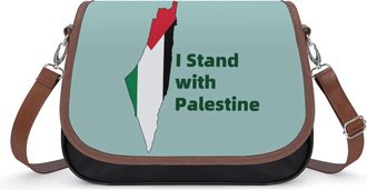 Generic I Stand with Palestine Crossbody Bag Womens Handbag PU Message Bags Shoulder Purse with Adjustable Strap