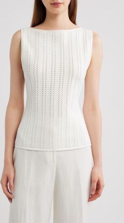 Theory Pointelle Rib Knit Boat Neck Tank in White - 100 at Nordstrom, Size Medium