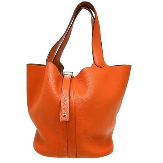 Herm&egrave;s Picotin Bag Clemence Orange Leather Handbag (Pre-Owned)