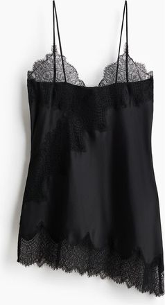 H&M Lace-trimmed Strappy Satin Top in Black at Nordstrom, Size X-Small