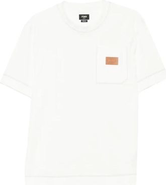 Fendi Tops, Heren, Wit, M, Katoen, Regular Fit Katoenen T-shirt