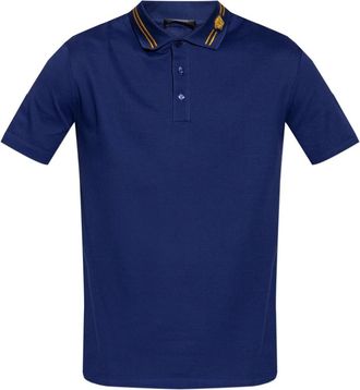 Versace Geborduurde katoenen piqu&eacute; polo - Heren - Polos - Blauw - XL - Katoen - Tops