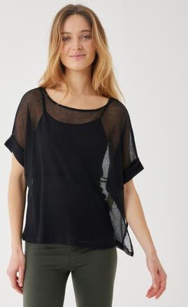 Majestic Filatures Micro Modal Laser Cut Cashmere Short Sleeve Boatneck in Noir at Nordstrom, Size 2
