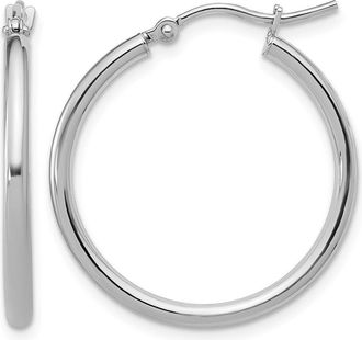 Diamond2Deal 14K White Gold 2x25mm Polished Round Hoop Earrings