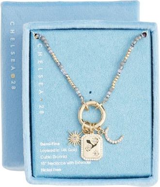 Chelsea28 Demi Fine Cubic Zirconia Bead Star Charm Necklace in Grey Multi- Gold at Nordstrom