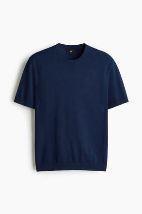 H&M Slim Fit Knitted T-shirt in Dark Blue at Nordstrom, Size Xx-Large