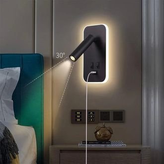 OEM Aplique De Pared Led Negro: L&aacute;mpara De Lectura/mesita De Noche Ajustable, Con Funci&oacute;n De Carga Usb, Ideal Para Dormitorios, Oficinas Y Salas De Estar.