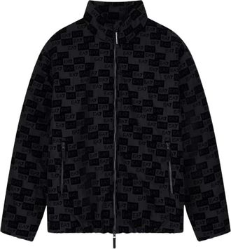 Emporio Armani Bomber oversize con cappuccio e monogramma in velluto - - Jackets - Uomo - Nero - L