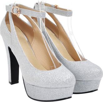 SOLUSTRE WomenS Gold Wedding Pumps High Block Heels Waterproof Platform Bridal Shoes Pointed Toe Party Dress Shoes Size 39