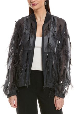 Brunello Cucinelli Feather Trim Silk Jacket