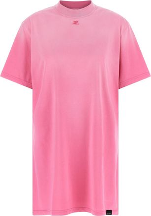 Courr&egrave;ges Pink Crew Neck T-Shirt Mini Dress