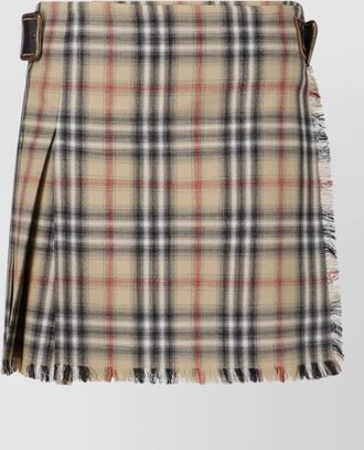 Burberry midi skirt buckle detail frayed hem plaid