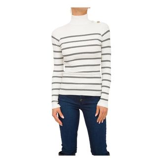 Liu Jo Gestreept coltrui - Dames - Coltruien - Wit - S - Polyester - Truien & Vesten