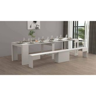 Dmora Dmora - Conjunto De Mesa Y Sillas Crispin, Composici&oacute;n Multiusos, Conjunto Con Consola Y 1 Banco Extensible, 100% Made In Italy, 66x25h45 Cm, Blanco B