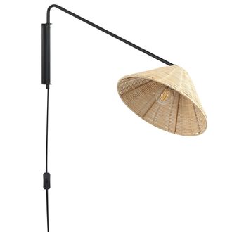 Beliani L&aacute;mpara De Pared De Rat&aacute;n Negro Natural Aplique Pantalla C&oacute;nica Dormitorio Palena