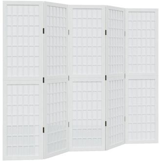 vidaXL Biombo Separador De 5 Paneles Madera Maciza Paulownia Blanco Vidaxl