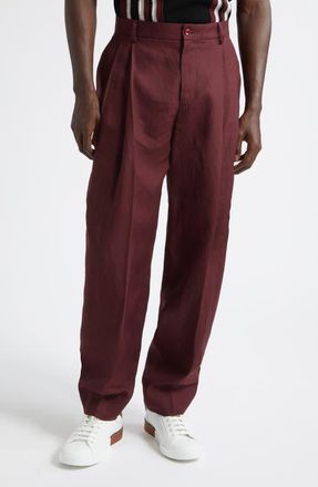 Dolce & Gabbana Pleated Linen Trousers in M5039 Marrone-Viola Scuro at Nordstrom, Size 46