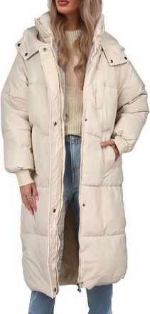 Generic Ladies Puffer Coat with Hood, Womens Long Puffer Coat Thickened Winter Down Jacket with Hood Zip Up Winter Parka Quilted Coats Windproof Thermal Longl