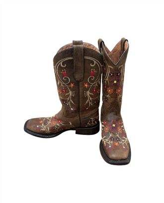Stetson Womens Floral Flow Boots In Brown