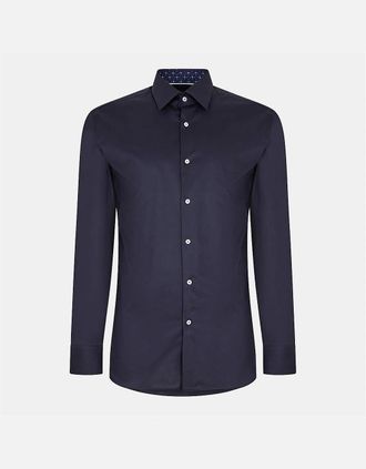 HUGO BOSS Mens Button Placket Point Collar Long Sleeve Oxford Shirt - Navy - Size: 15.7 inch