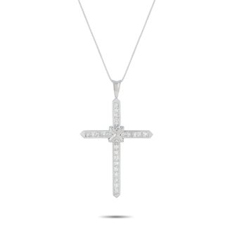 Luxury Bazaar Platinum 1.95ct Diamond Cross Pendant Necklace MF39-041326