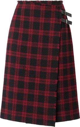 Pinko Asymmetric Wrap Skirt in Black and Red Tweed