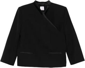 Casablanca Wikkeljas met satijnen bies - Dames - Blouses - Zwart - M - Satijn - Overhemden