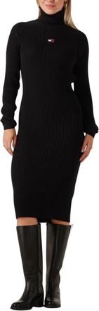 Tommy Jeans Mockneck Badge Sweater Jurk - Dames - Kleedjes - Zwart - XS - Katoen - Kleedjes